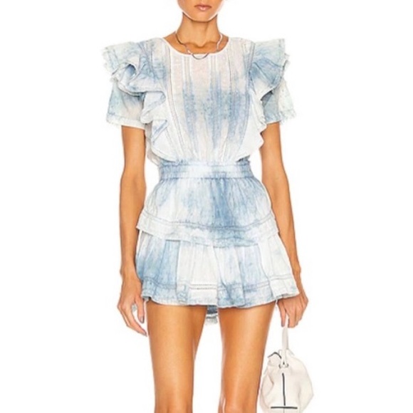 Revolve* LoveShackFancy Natasha Dress Bedroom Blue Hand Dye Size L NWT $395